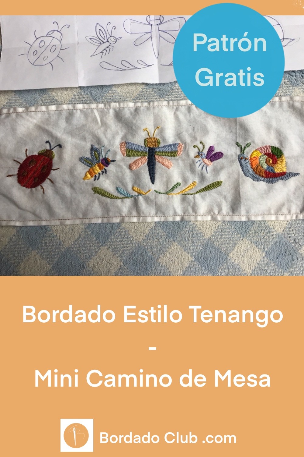 Mini Camino Mesa 5 Insectos Bordado Estilo Tenango